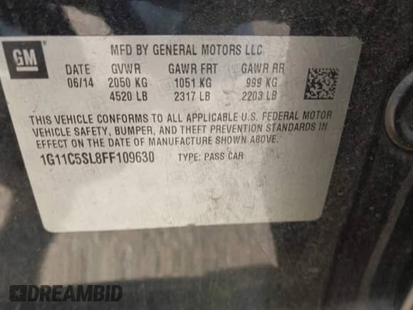 2015 Chevrolet Malibu LT z VIN 1G11C5SL8FF109630, wystawiony jako IAAI lot #43381264 z przebiegiem 124 002 mil mil oraz . Historia ofert i sprzedaży dostępna na DreamBid. Obrazek 9.