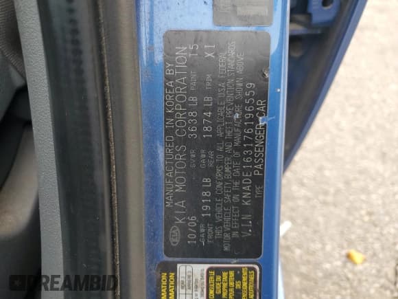 ✅ 2007 Kia Rio SX • VIN: KNADE163176196559 • Лот: 92210485. Опубликован ранее на Copart с пробегом 67 647 миль. Бесплатный доступ к архиву аукционных продаж из США и подробный отчёт об истории автомобиля на DreamBid. Изображение 12.