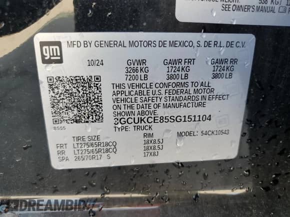 2025 Chevrolet Silverado 1500 Custom Trail Boss with VIN 3GCUKCE85SG151104, listed as a Copart auction lot 66125365 with 21,602 mi miles and Salvage title. Bid and sale history available at DreamBid. Image 13.