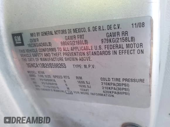 ✅ 2009 Chevrolet HHR LS • VIN: 3GNCA13B29S598263 • Lot: 43702157. Wystawiony na IAAI z przebiegiem 243 747 mil. Bezpłatny archiwum sprzedaży aukcyjnych z USA i szczegółowy raport historii pojazdu na DreamBid. Zdjęcie 9.