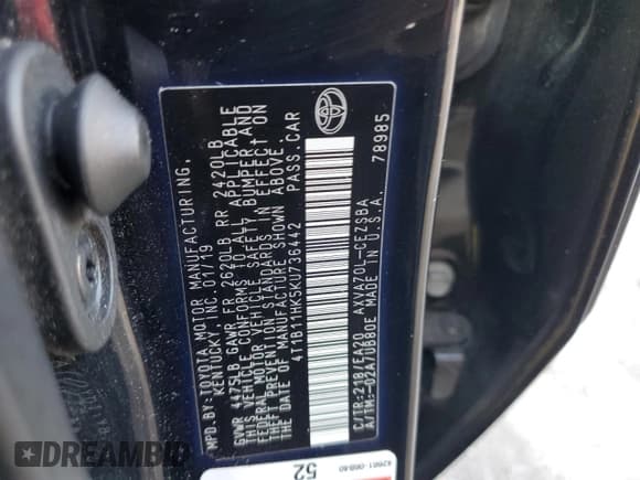 ✅ 2019 Toyota Camry SE • VIN: 4T1B11HK5KU736442 • Лот: 91657915. Опубликован ранее на Copart с пробегом 101 642 миль. Бесплатный доступ к архиву аукционных продаж из США и подробный отчёт об истории автомобиля на DreamBid. Изображение 12.