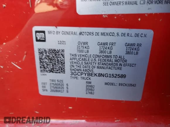 ✅ 2022 Chevrolet Silverado 1500 Custom • VIN: 3GCPYBEK8NG152589 • Lot: 52447375. Wystawiony na Copart z przebiegiem 21 553 mil. Bezpłatny archiwum sprzedaży aukcyjnych z USA i szczegółowy raport historii pojazdu na DreamBid. Zdjęcie 13.