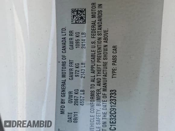 ✅ 2012 Chevrolet Camaro 2LT • VIN: 2G1FC1E32C9123733 • Lot: 86773045. Listed on Copart with 129,043 mi. Free auction sales archive from the USA and detailed vehicle history report at DreamBid. Image 12.