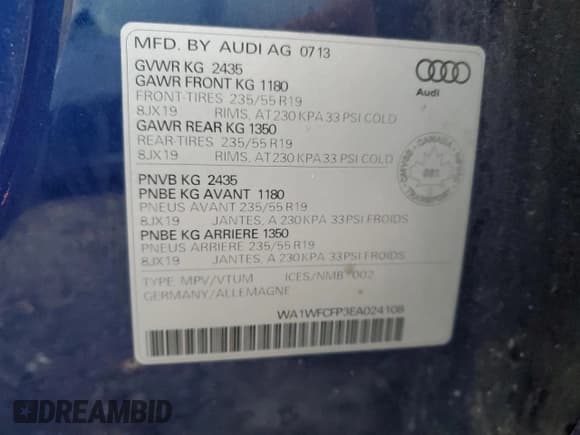 ✅ 2014 Audi Q5 Premium Plus • VIN: WA1WFCFP3EA024108 • Лот: 87058095. Опубликован ранее на Copart с пробегом 121 335 миль. Бесплатный доступ к архиву аукционных продаж из США и подробный отчёт об истории автомобиля на DreamBid. Изображение 14.