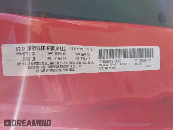 ✅ 2014 FIAT 500e • VIN: 3C3CFFGE3ET245079 • Lot: 42099527. Listed on IAAI with 47,088 mi. Free auction sales archive from the USA and detailed vehicle history report at DreamBid. Image 9.