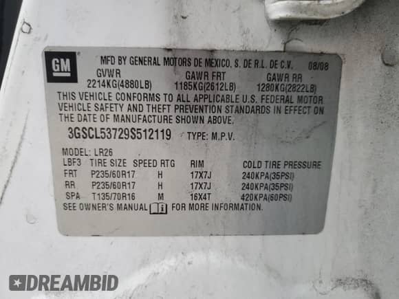 2009 Saturn VUE XR z VIN 3GSCL53729S512119, wystawiony jako Copart lot #44843495 z przebiegiem 174 239 mil mil oraz Czysty tytuł • Clean title. Historia ofert i sprzedaży dostępna na DreamBid. Obrazek 13.