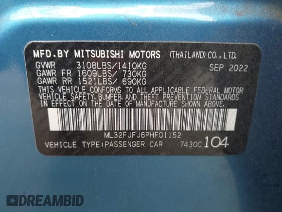 ✅ 2023 Mitsubishi Mirage ES • VIN: ML32FUFJ6PHF01152 • Lot: 43219747. Wystawiony na IAAI z przebiegiem 47 835 mil. Bezpłatny archiwum sprzedaży aukcyjnych z USA i szczegółowy raport historii pojazdu na DreamBid. Zdjęcie 9.