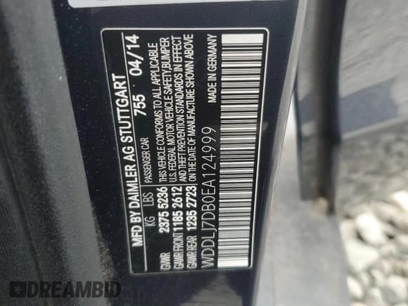 ✅ 2014 Mercedes-Benz CLS 550 • VIN: WDDLJ7DB0EA124999 • Lot: 56901505. Listed on Copart with Not provided. Free auction sales archive from the USA and detailed vehicle history report at DreamBid. Image 12.