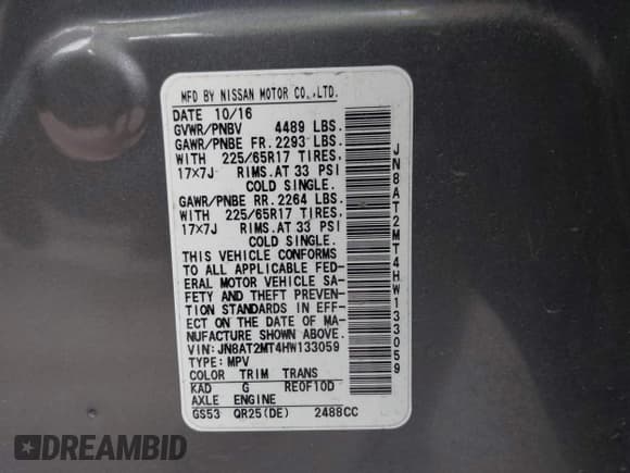 ✅ 2017 Nissan Rogue S • VIN: JN8AT2MT4HW133059 • Lot: 43300428. Listed on IAAI with 124,849 mi. Free auction sales archive from the USA and detailed vehicle history report at DreamBid. Image 9.