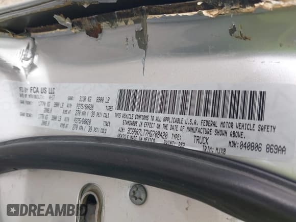 ✅ 2017 Ram 1500 Big Horn • VIN: 3C6RR7LT7HG708420 • Lot: 43564681. Listed on IAAI with 148,000 mi. Free auction sales archive from the USA and detailed vehicle history report at DreamBid. Image 9.