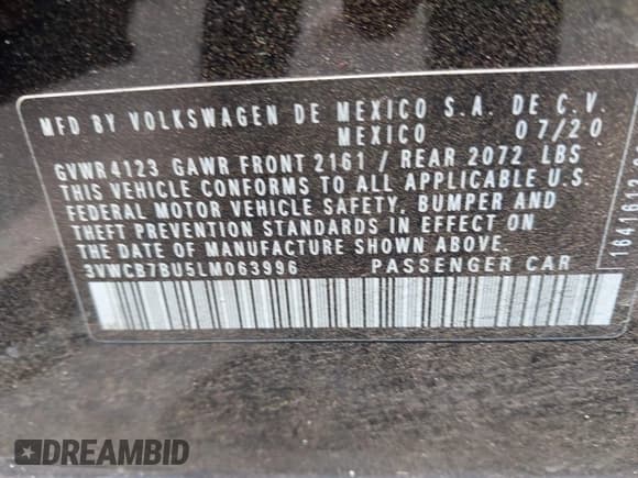 ✅ 2020 Volkswagen Jetta S • VIN: 3VWCB7BU5LM063996 • Лот: 42737506. Опубликован ранее на IAAI с пробегом 53 271 миль. Бесплатный доступ к архиву аукционных продаж из США и подробный отчёт об истории автомобиля на DreamBid. Изображение 9.