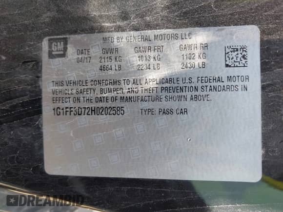 2017 Chevrolet Camaro 1SS с VIN 1G1FF3D72H0202585, выставлен на аукционе IAAI как лот 42345285 с пробегом 60 892 миль миль и . История ставок и продаж доступна на DreamBid. Изображение 9.