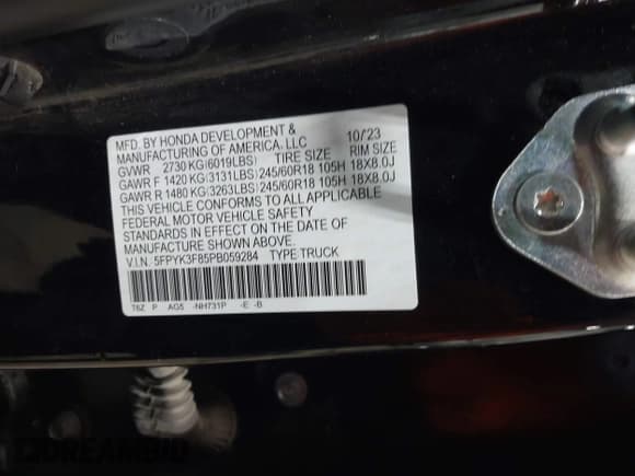 ✅ 2023 Honda Ridgeline Black Edition • VIN: 5FPYK3F85PB059284 • Lot: 43020966. Wystawiony na IAAI z przebiegiem 21 668 mil. Bezpłatny archiwum sprzedaży aukcyjnych z USA i szczegółowy raport historii pojazdu na DreamBid. Zdjęcie 9.