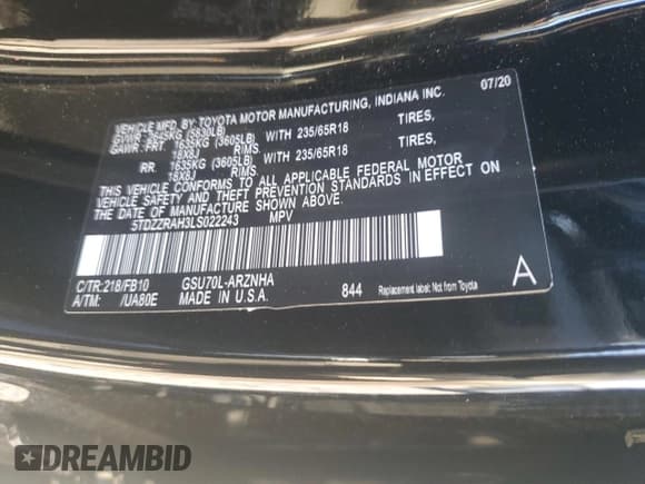 ✅ 2020 Toyota Highlander LE • VIN: 5TDZZRAH3LS022243 • Lot: 90332955. Wystawiony na Copart z przebiegiem 50 085 mil. Bezpłatny archiwum sprzedaży aukcyjnych z USA i szczegółowy raport historii pojazdu na DreamBid. Zdjęcie 13.
