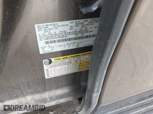 ✅ 2018 Ford Expedition Limited • VIN: 1FMJU2AT2JEA64330 • Лот: 43523191. Опубликован ранее на IAAI с пробегом 72 806 миль. Бесплатный доступ к архиву аукционных продаж из США и подробный отчёт об истории автомобиля на DreamBid. Изображение 9.