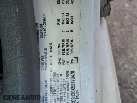 ✅ 2005 Chevrolet Colorado 1SC LS Z85 • VIN: 1GCCS136X58170470 • Лот: 69286174. Опубликован ранее на Copart с пробегом 192 600 миль. Бесплатный доступ к архиву аукционных продаж из США и подробный отчёт об истории автомобиля на DreamBid. Изображение 12.