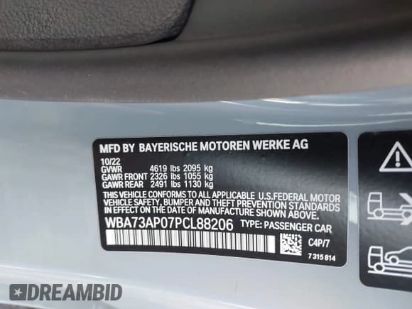 ✅ 2023 BMW 4 Series 430i xDrive • VIN: WBA73AP07PCL88206 • Lot: 43706177. Listed on IAAI with Not provided. Free auction sales archive from the USA and detailed vehicle history report at DreamBid. Image 9.