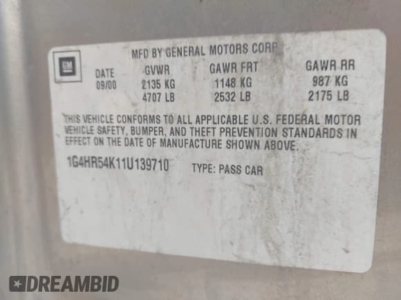 ✅ 2001 Buick LeSabre Limited • VIN: 1G4HR54K11U139710 • Lot: 42124376. Listed on IAAI with 182,187 mi. Free auction sales archive from the USA and detailed vehicle history report at DreamBid. Image 9.