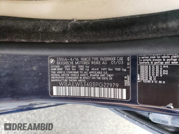 ✅ 2003 BMW 3 Series 330xi • VIN: WBAEW53403PG22979 • Lot: 67452215. Wystawiony na Copart z przebiegiem 145 992 mil. Bezpłatny archiwum sprzedaży aukcyjnych z USA i szczegółowy raport historii pojazdu na DreamBid. Zdjęcie 12.