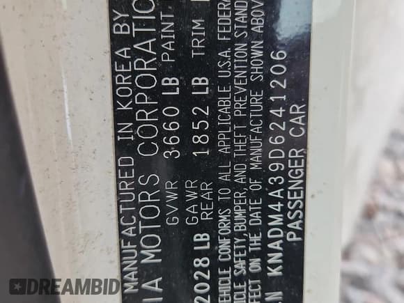 ✅ 2013 Kia Rio LX • VIN: KNADM4A39D6241206 • Lot: 69783215. Listed on Copart with 73,107 mi. Free auction sales archive from the USA and detailed vehicle history report at DreamBid. Image 13.