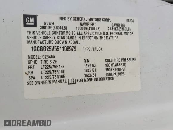 ✅ 2005 Chevrolet Express Cargo • VIN: 1GCGG25V551108979 • Лот: 43392224. Опубликован ранее на IAAI с пробегом 190 706 миль. Бесплатный доступ к архиву аукционных продаж из США и подробный отчёт об истории автомобиля на DreamBid. Изображение 9.