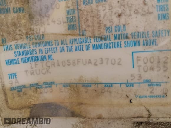 ✅ 1985 Ford Ranger S • VIN: 1FTCR10S8FUA23702 • Lot: 42017521. Wystawiony na IAAI z przebiegiem 12 320 mil. Bezpłatny archiwum sprzedaży aukcyjnych z USA i szczegółowy raport historii pojazdu na DreamBid. Zdjęcie 9.