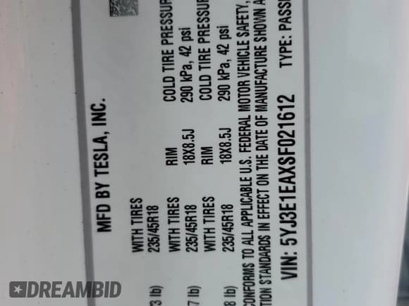 ✅ 2025 Tesla Model 3 Long Range • VIN: 5YJ3E1EAXSF021612 • Lot: 80557135. Listed on Copart with 2,315 mi. Free auction sales archive from the USA and detailed vehicle history report at DreamBid. Image 12.