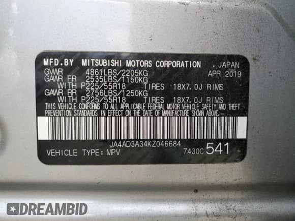 2019 Mitsubishi Outlander SE with VIN JA4AD3A34KZ046684, listed as a Copart auction lot 86887245 with 149,737 mi miles and Clean title. Bid and sale history available at DreamBid. Image 13.