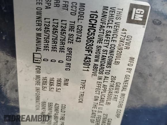 ✅ 2009 Chevrolet Silverado 2500HD LT • VIN: 1GCHC53639F143011 • Lot: 48770665. Listed on Copart with 245,226 mi. Free auction sales archive from the USA and detailed vehicle history report at DreamBid. Image 12.