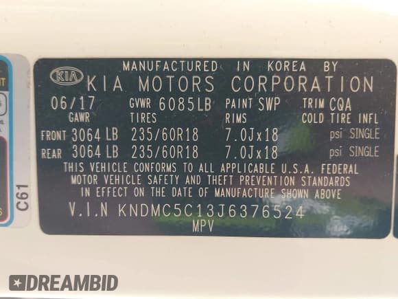 ✅ 2018 Kia Sedona SX • VIN: KNDMC5C13J6376524 • Lot: 43293061. Listed on IAAI with Not provided. Free auction sales archive from the USA and detailed vehicle history report at DreamBid. Image 9.