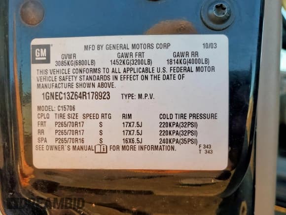 ✅ 2004 Chevrolet Tahoe LT • VIN: 1GNEC13Z64R178923 • Lot: 82502875. Listed on Copart with 283,485 mi. Free auction sales archive from the USA and detailed vehicle history report at DreamBid. Image 14.