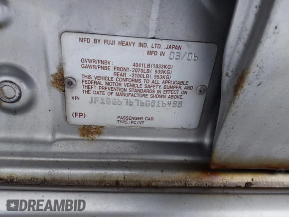 ✅ 2006 Subaru Impreza i • VIN: JF1GG67676G816488 • Lot: 43829422. Listed on IAAI with 157,841 mi. Free auction sales archive from the USA and detailed vehicle history report at DreamBid. Image 9.