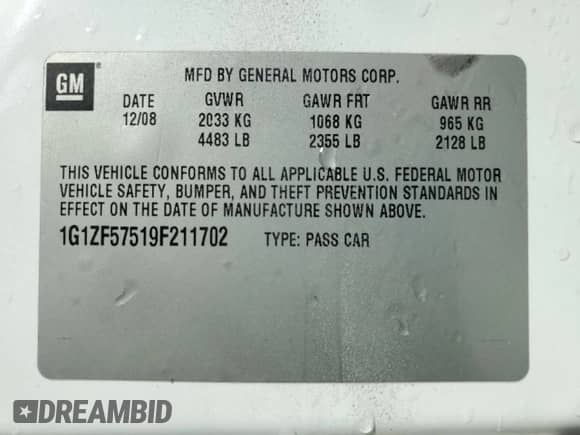 2009 Chevrolet Malibu Hybrid with VIN 1G1ZF57519F211702, listed as a Copart auction lot 44959385 with 180,712 mi miles and Salvage title. Bid and sale history available at DreamBid. Image 13.