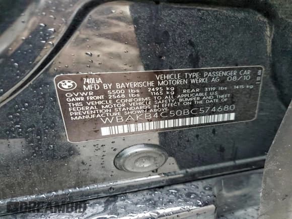 ✅ 2011 BMW 7 Series 740Li • VIN: WBAKB4C50BC574680 • Lot: 95510665. Listed on Copart with 181,397 mi. Free auction sales archive from the USA and detailed vehicle history report at DreamBid. Image 12.