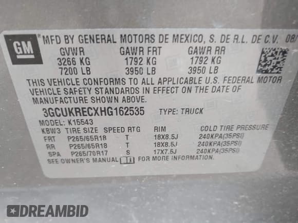 ✅ 2017 Chevrolet Silverado 1500 LT • VIN: 3GCUKRECXHG162535 • Lot: 43368096. Listed on IAAI with 89,576 mi. Free auction sales archive from the USA and detailed vehicle history report at DreamBid. Image 9.