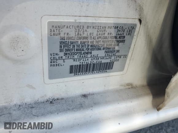 ✅ 2014 Nissan Note S • VIN: 3N1CE2CP7EL424016 • Лот: 90047315. Опубликован ранее на Copart с пробегом 130 506 миль. Бесплатный доступ к архиву аукционных продаж из США и подробный отчёт об истории автомобиля на DreamBid. Изображение 12.