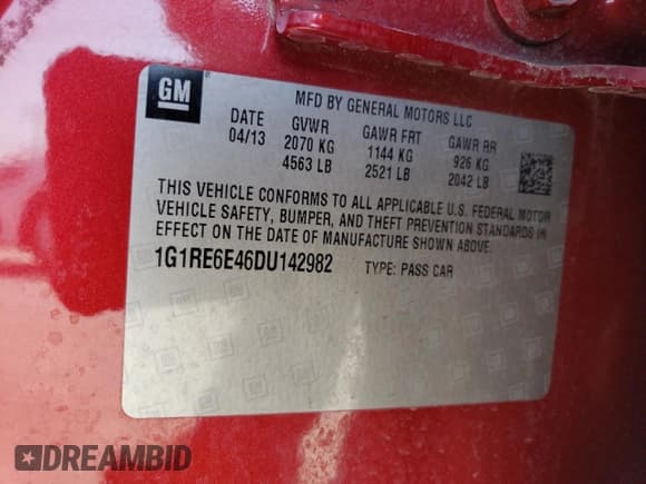 ✅ 2013 Chevrolet Volt • VIN: 1G1RE6E46DU142982 • Lot: 73692274. Wystawiony na Copart z przebiegiem 114 547 mil. Bezpłatny archiwum sprzedaży aukcyjnych z USA i szczegółowy raport historii pojazdu na DreamBid. Zdjęcie 12.