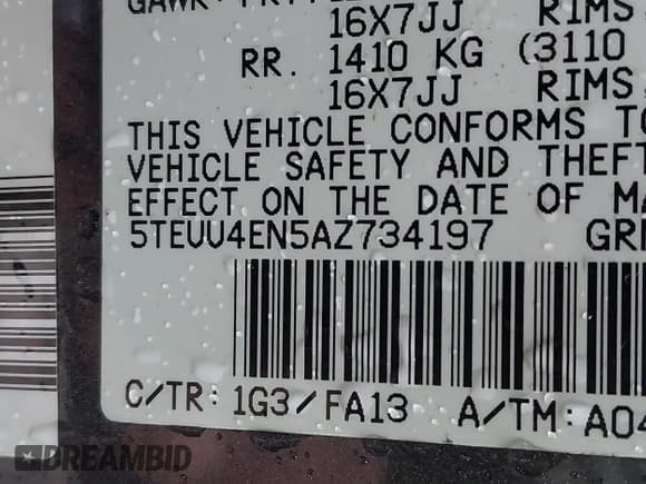 ✅ 2010 Toyota Tacoma • VIN: 5TEUU4EN5AZ734197 • Лот: 43524807. Опубликован ранее на IAAI с пробегом Не указан. Бесплатный доступ к архиву аукционных продаж из США и подробный отчёт об истории автомобиля на DreamBid. Изображение 9.