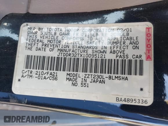 ✅ 2001 Toyota Celica GT • VIN: JTDDR32TX10095121 • Lot: 43815313. Listed on IAAI with 165,549 mi. Free auction sales archive from the USA and detailed vehicle history report at DreamBid. Image 9.