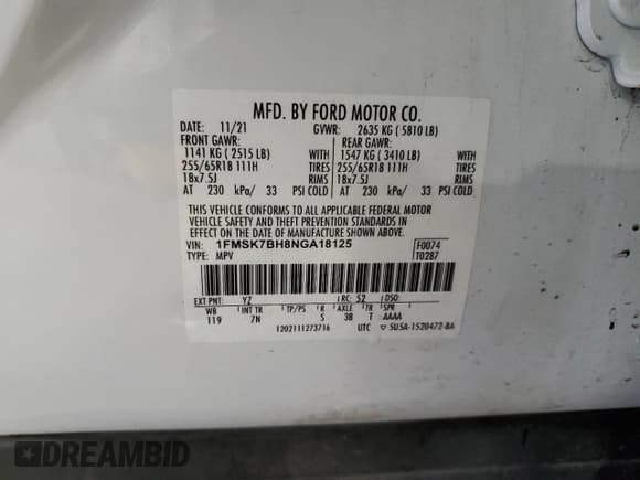 ✅ 2022 Ford Explorer • VIN: 1FMSK7BH8NGA18125 • Lot: 52242975. Wystawiony na Copart z przebiegiem 35 127 mil. Bezpłatny archiwum sprzedaży aukcyjnych z USA i szczegółowy raport historii pojazdu na DreamBid. Zdjęcie 14.