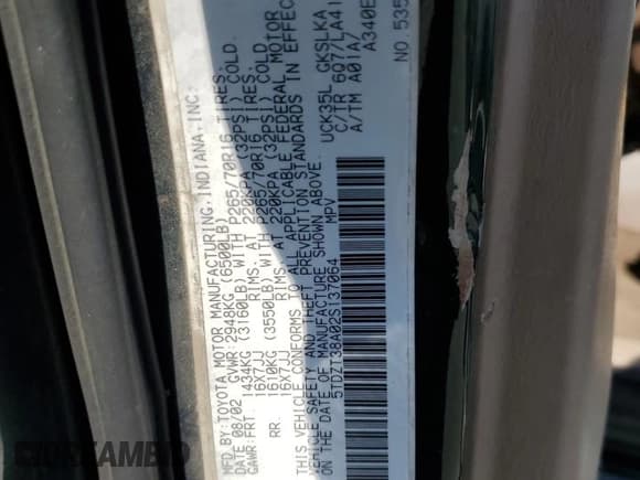 ✅ 2002 Toyota Sequoia Limited • VIN: 5TDZT38A02S137064 • Лот: 70224595. Опубликован ранее на Copart с пробегом 254 951 миль. Бесплатный доступ к архиву аукционных продаж из США и подробный отчёт об истории автомобиля на DreamBid. Изображение 13.