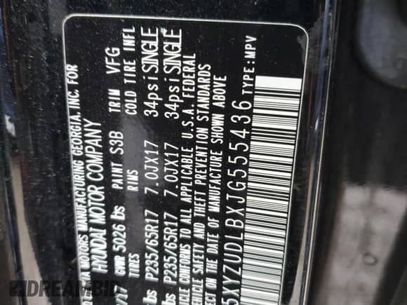 ✅ 2018 Hyundai Santa Fe 2.4L • VIN: 5XYZUDLBXJG555436 • Lot: 38876983. Wystawiony na Copart z przebiegiem 102 667 mil mil. Skorzystaj z bezpłatnego archiwum sprzedaży aukcyjnych z USA i zobacz szczegółowy raport historii pojazdu na DreamBid. Zdjęcie 14.