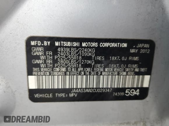 ✅ 2012 Mitsubishi Outlander SE • VIN: JA4AS3AW2CU029347 • Lot: 50586415. Wystawiony na Copart z przebiegiem 67 937 mil. Bezpłatny archiwum sprzedaży aukcyjnych z USA i szczegółowy raport historii pojazdu na DreamBid. Zdjęcie 13.