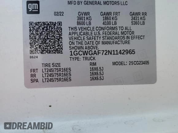 ✅ 2022 Chevrolet Express Cargo • VIN: 1GCWGAF72N1142965 • Lot: 81623555. Wystawiony na Copart z przebiegiem 49 782 mil. Bezpłatny archiwum sprzedaży aukcyjnych z USA i szczegółowy raport historii pojazdu na DreamBid. Zdjęcie 14.