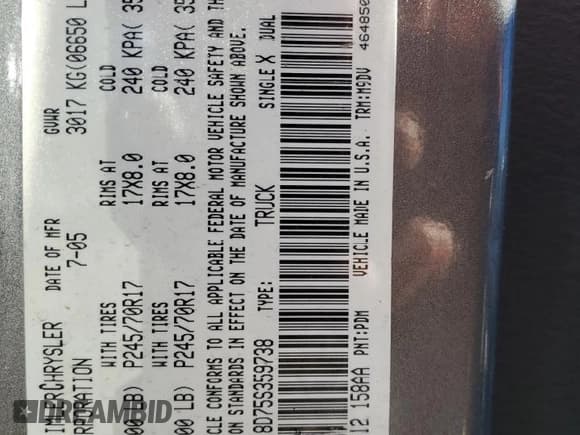 ✅ 2005 Dodge 1500 SLT • VIN: 1D7HU18D75S359738 • Лот: 79823464. Опубликован ранее на Copart с пробегом 196 227 миль. Бесплатный доступ к архиву аукционных продаж из США и подробный отчёт об истории автомобиля на DreamBid. Изображение 12.