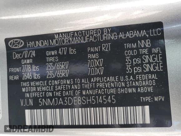 ✅ 2025 Hyundai Tucson SE • VIN: 5NMJA3DE8SH514545 • Lot: 62113205. Wystawiony na Copart z przebiegiem 3 015 mil. Bezpłatny archiwum sprzedaży aukcyjnych z USA i szczegółowy raport historii pojazdu na DreamBid. Zdjęcie 13.