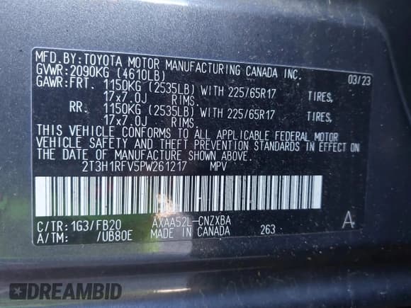 ✅ 2023 Toyota RAV4 LE • VIN: 2T3H1RFV5PW261217 • Лот: 43452342. Опубликован ранее на IAAI с пробегом 55 819 миль. Бесплатный доступ к архиву аукционных продаж из США и подробный отчёт об истории автомобиля на DreamBid. Изображение 9.