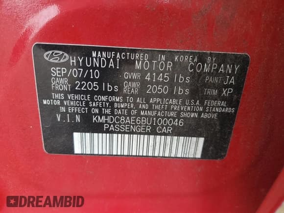 ✅ 2011 Hyundai Elantra SE • VIN: KMHDC8AE6BU100046 • Lot: 68215405. Listed on Copart with 64,148 mi. Free auction sales archive from the USA and detailed vehicle history report at DreamBid. Image 12.