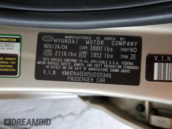 ✅ 2005 Hyundai Elantra GLS • VIN: KMHDN46D85U030346 • Lot: 53093855. Wystawiony na Copart z przebiegiem 161 301 mil. Bezpłatny archiwum sprzedaży aukcyjnych z USA i szczegółowy raport historii pojazdu na DreamBid. Zdjęcie 12.