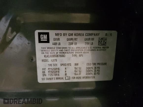 ✅ 2016 Buick Encore Leather • VIN: KL4CJGSB5GB705063 • Lot: 70998075. Listed on Copart with 68,599 mi. Free auction sales archive from the USA and detailed vehicle history report at DreamBid. Image 13.